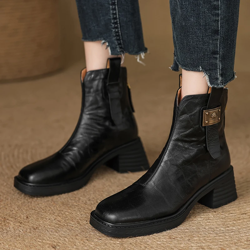 TULING JUN 2024 Winter Concise Woman Square Head Ankle Boots High Heels Solid Color Zip Shoes For Female Elegant T-168969