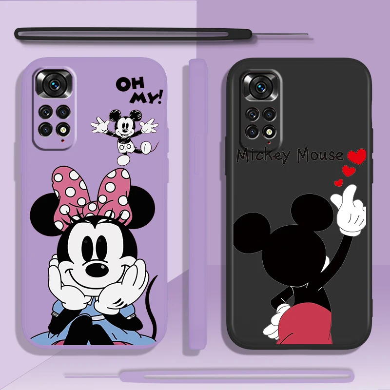 Mickey Minnie fashion Phone Case For Xiaomi Redmi Note 12 11 11S 10 10S 9 9S 9T 8 8T 7 5 Pro Plus Liquid Rope Candy Cover Fundas