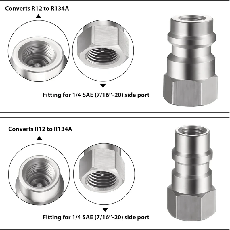 4Pc VA-LH11 A/C R-12 To R-134A Retrofit Conversion Adapter Fitting For 1/4 SAE Thread Low High Side Conversion Parts