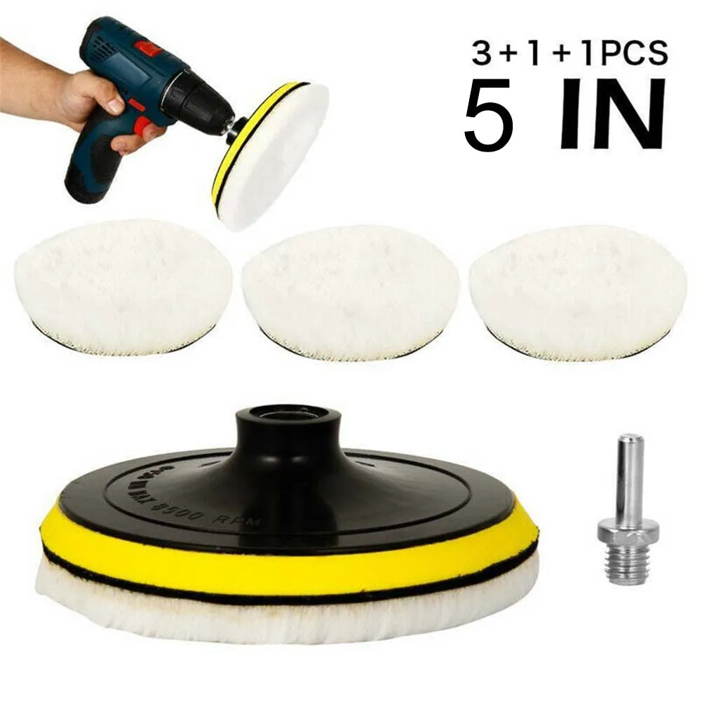

New Polishing Pads Replacement With Hooks & Loops 5Pcs With hooks & loops Wool Wheel For Car Polisher W/ Sticky Disc&Rod