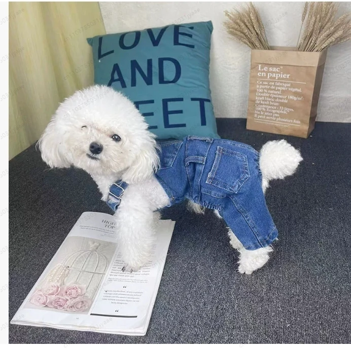 

Fashion Pet Jean Overalls for Dogs Soft Denim French Bulldog Apparel Puppy Costumes for Small Medium Dogs Jeans Shirt Pant Sets