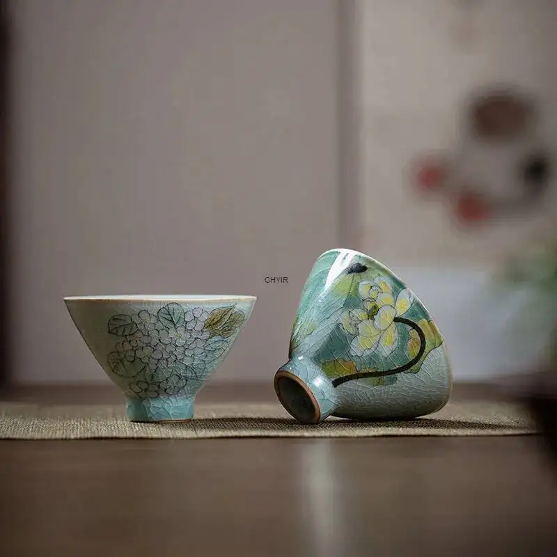 

Borneol glaze pure hand-painted opening creative hat tea cup can raise ceramic Kung Fu tea cup household Master Cup single cup