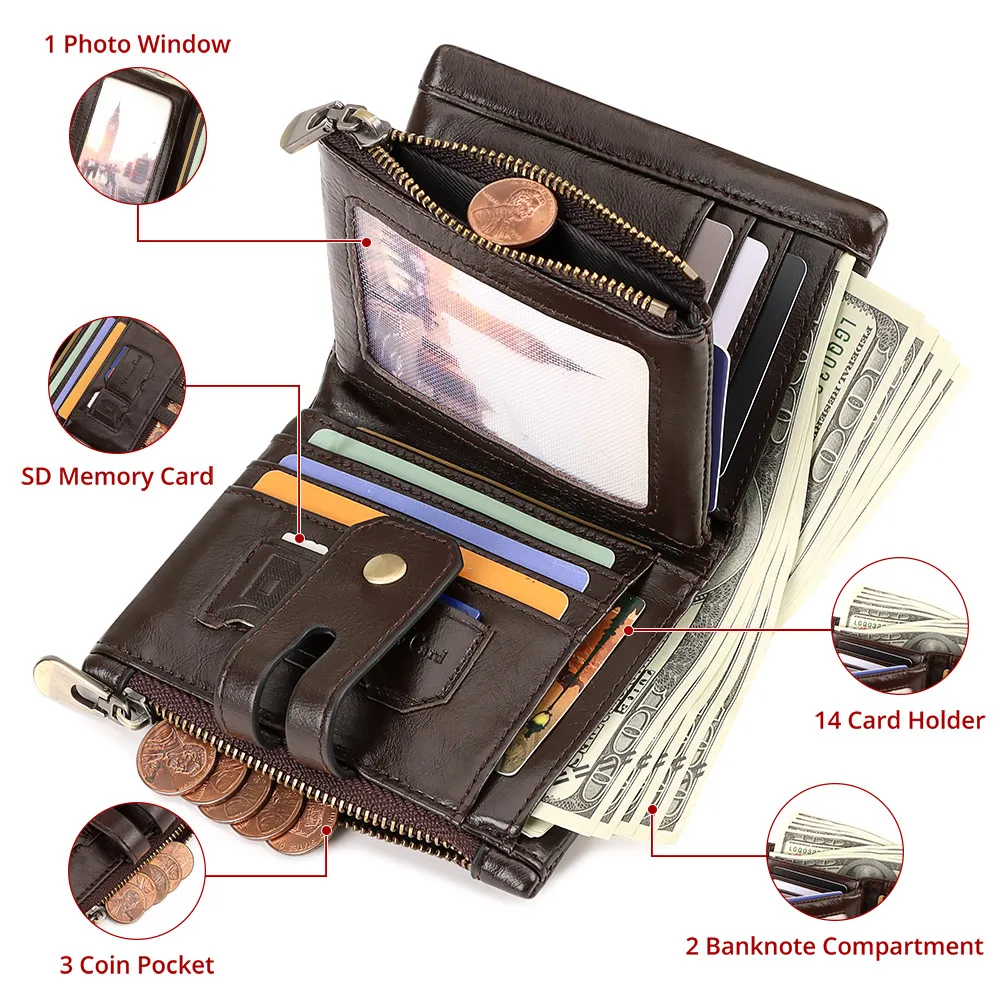 100% Genuine Leather Men Wallet Coin Purse Small Mini Card Holder Chain PORTFOLIO Portomonee Male Walet Pocket Quality - view 2