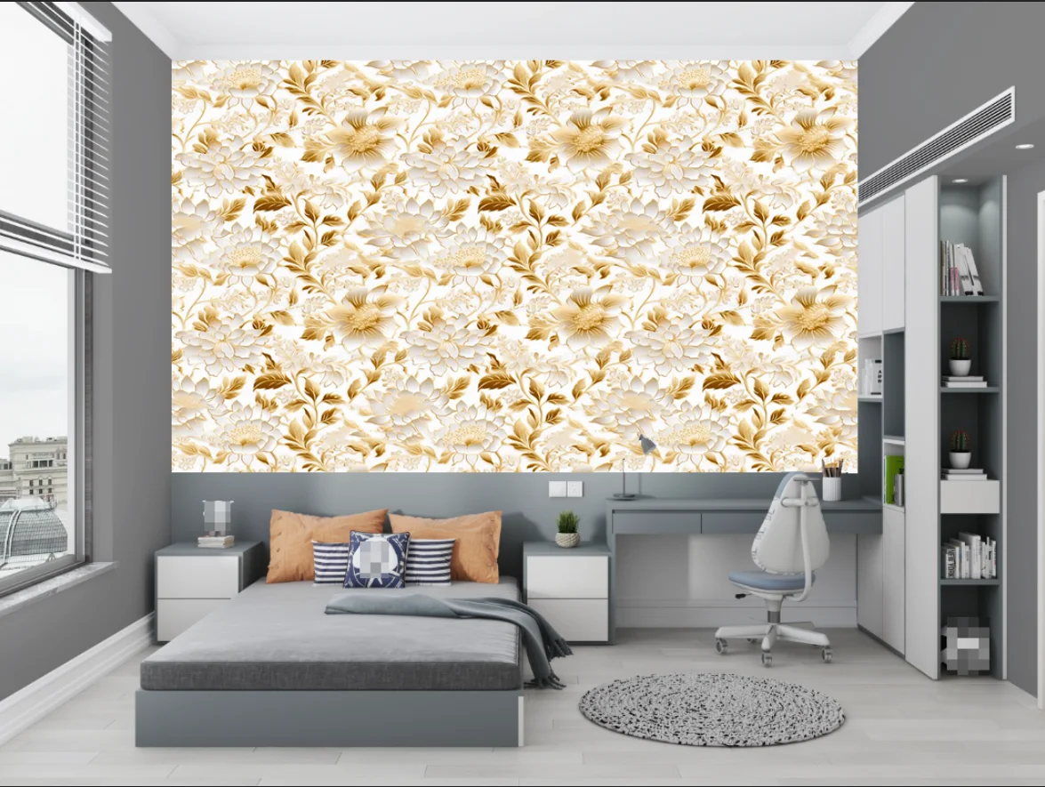 

3D floral wallpaper, white beige luxury European mural waterproof living room and bedroom decoration can be customized murals