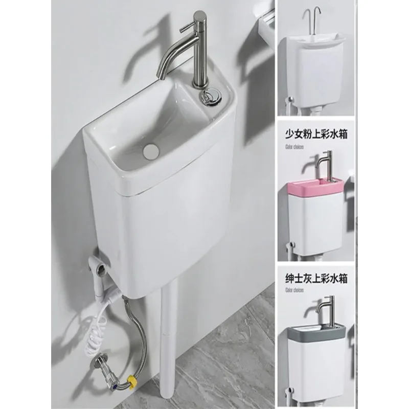 Unit squatting toilet water tank with wash basin integrated