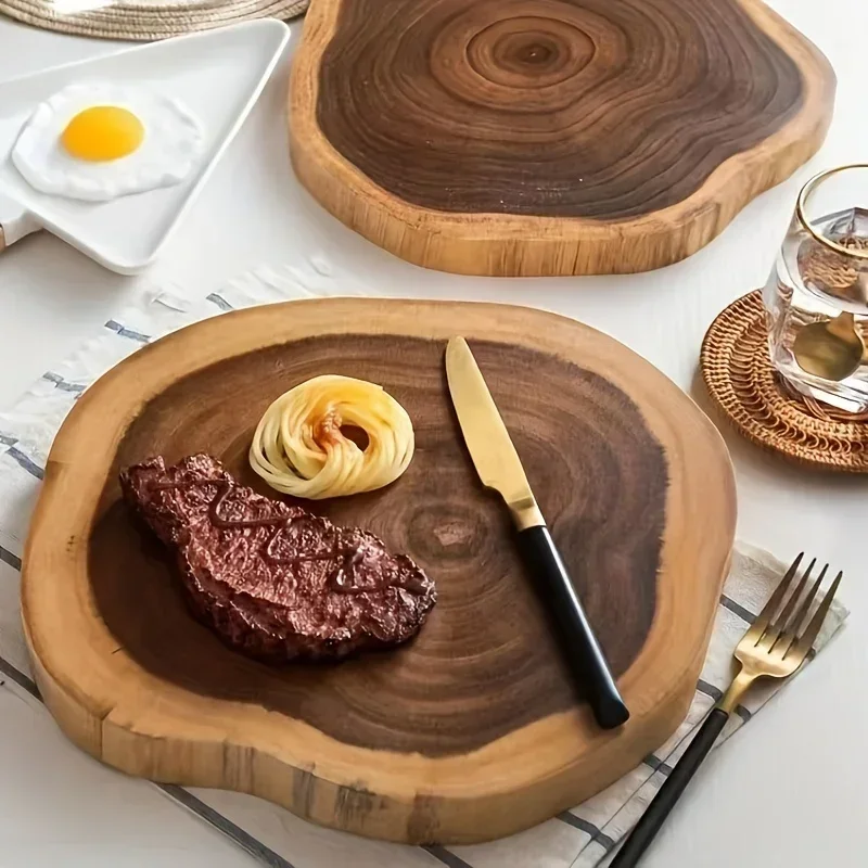 1 pc Round Wooden Cutting Board, Exquisite Acacia Cheese Board, Reversible Round Meat Cutting Board, Kitchen Accessories