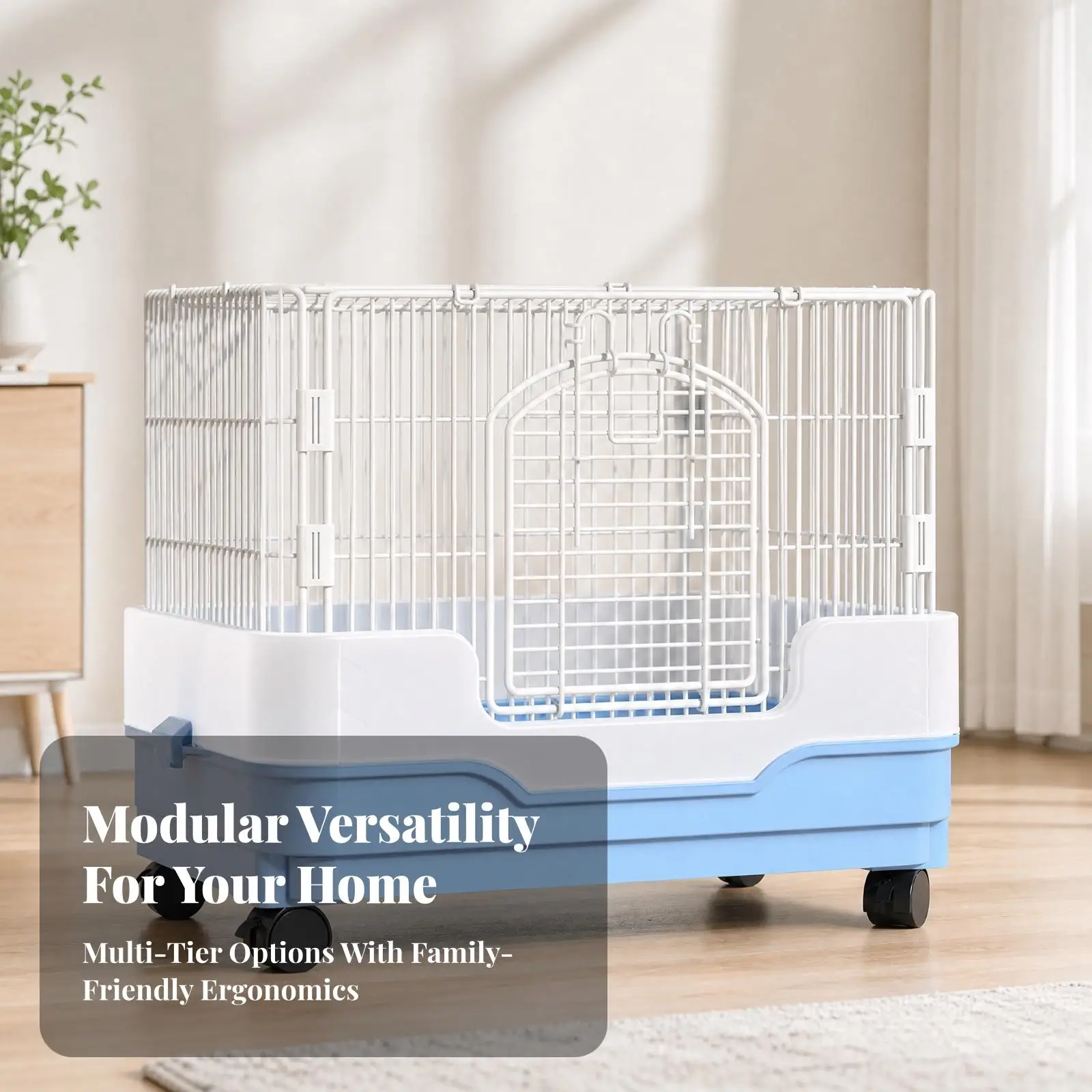 Large Rodent Cage for Indoor Rabbits with Lower Tray and Casters Small Pet Habitat for Rat Ferret