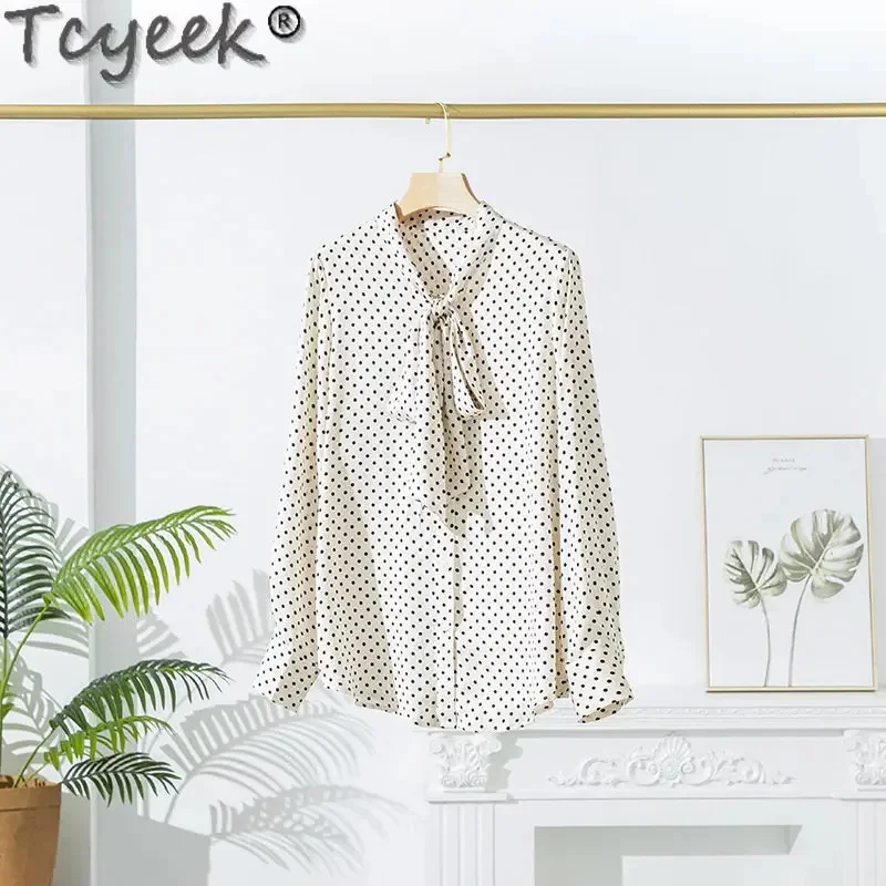 

2024 Tcyeek Shirts for Women Clothing Office Lady Top Spring Fall 93% Mulberry Silk Shirt Women's Elegant Blouses Blusa Feminina