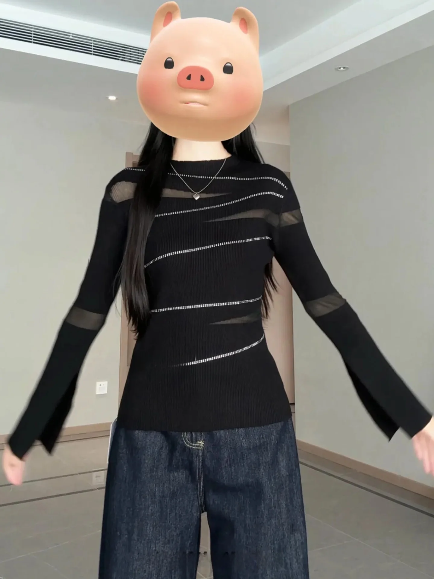 

Сексуальный вязаный топ Bla, женский облегающий крой, ажурный дизайн, модное боди, весеннее новое поступление, мягкий длинный све, круглый...