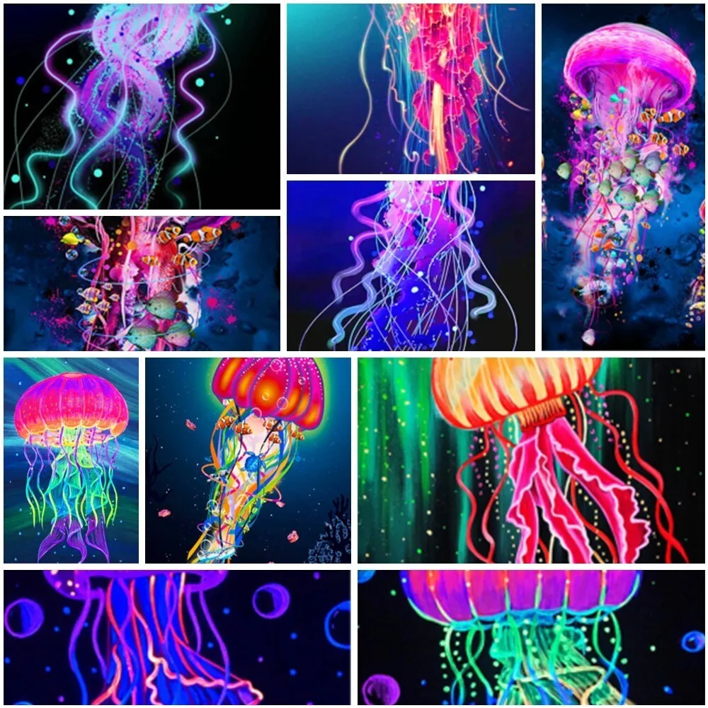 Glow Jellyfish Painting By Number Oil Paint Diamond Art Painting Kits Arts And Crafts For Adults Wall Decor Mother's Gift 2023