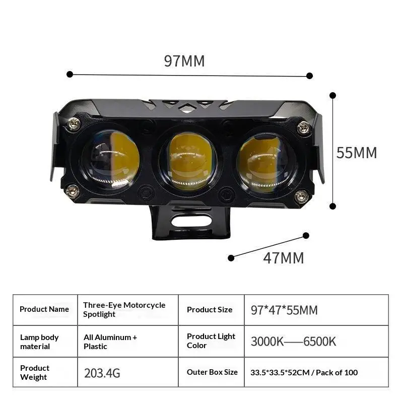 Low Power Consumption Motorcycle LED Spot Light Dual Color Hi/Low Beam 1PC Fog Lamp for Car Trucks Long Ride Use