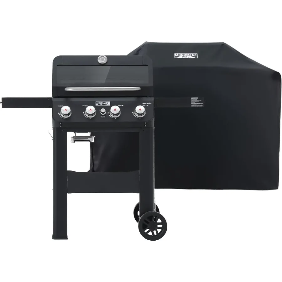 

4Burner Liquid Propane Gas Grill Matte Black Stainless Steel Burner Grill with Clearview Lid One Foldable Shelf for Outdoor Coo