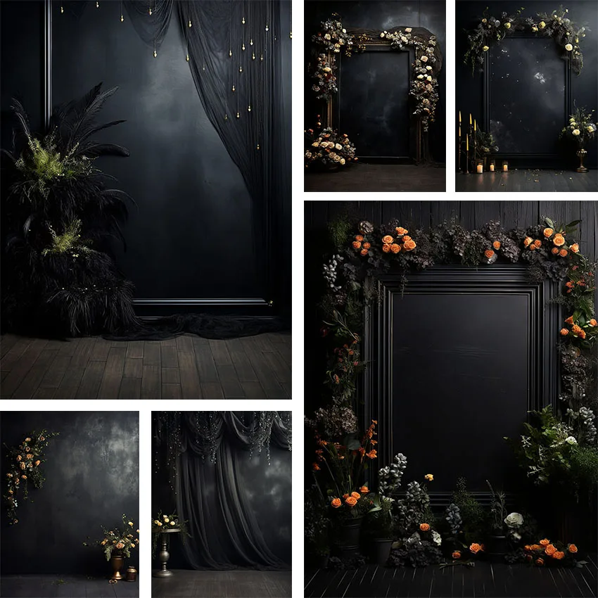 

Mehofond Photography Background Black Wall Floral Glitter Adult Birthday Wedding Maternity Portrait Decor Backdrop Photo Studio