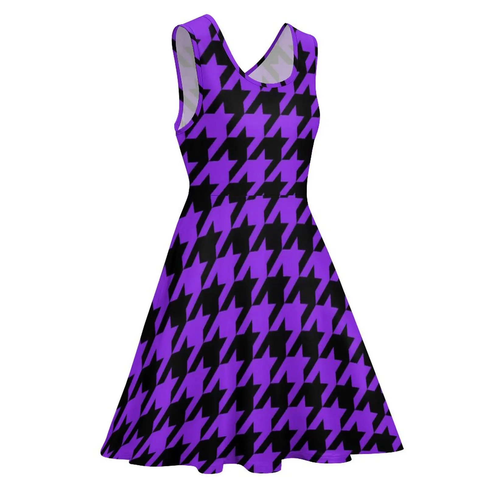 Vestido Vintage de pata de gallo para mujer, traje morado y negro sin mangas, moda coreana, estampado, Idea de regalo