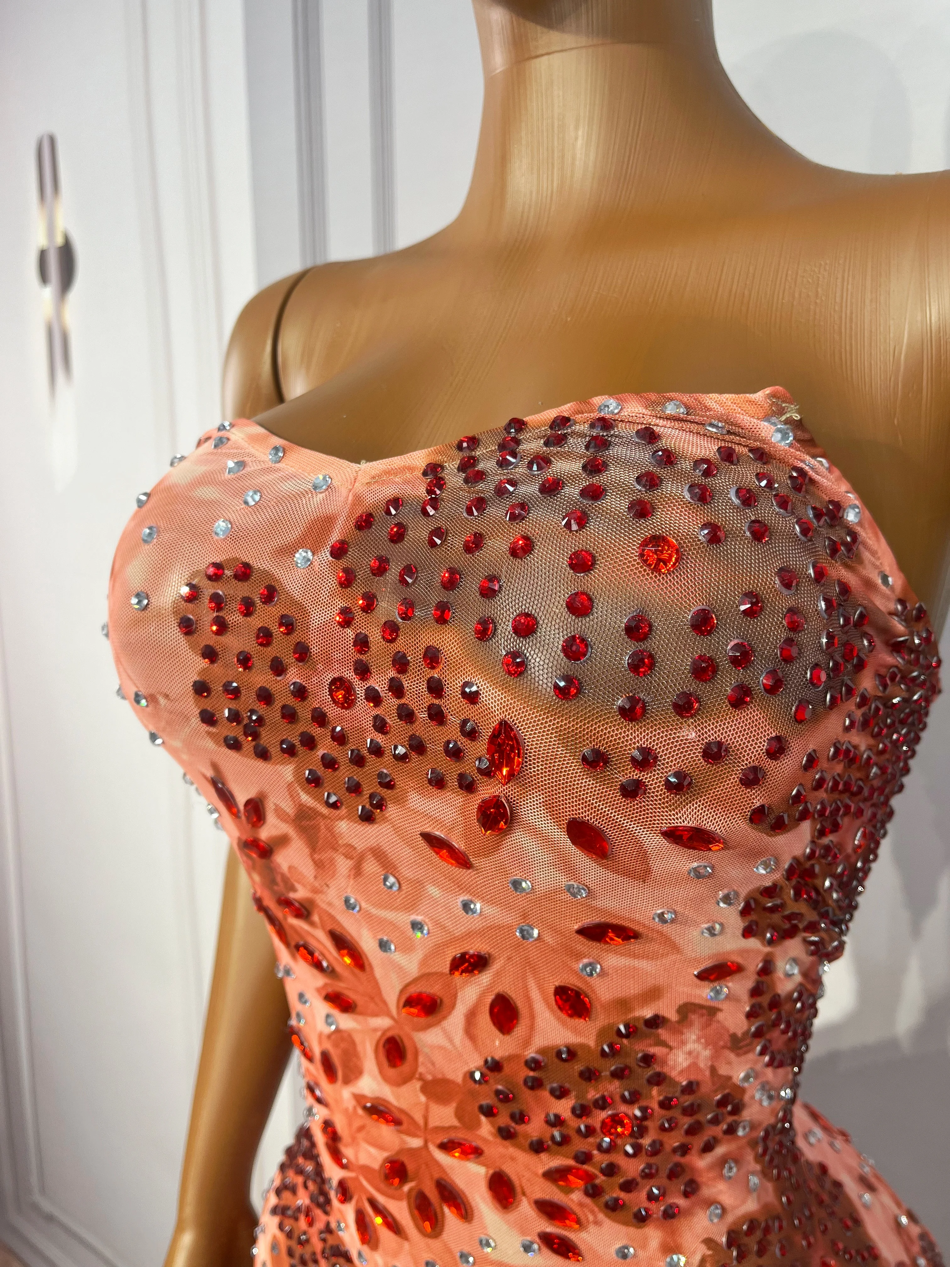 2026 Design Sexy Red Flowers Pattern Rhinestones Mini Dress women party Costumes Dance Outfit Singer Dresses meihong