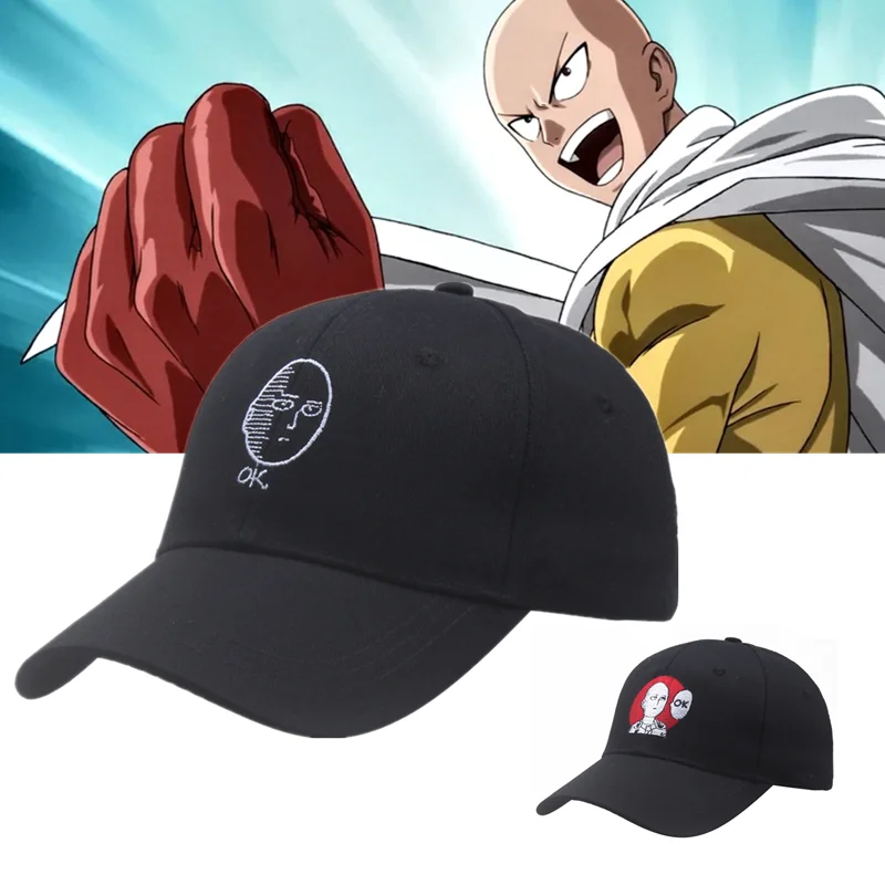 Cartoon One Punch Man Saitama Anime Baseball Hat Embroidered Adjustable Unisex Accessories OK Cap Outdoor Hats