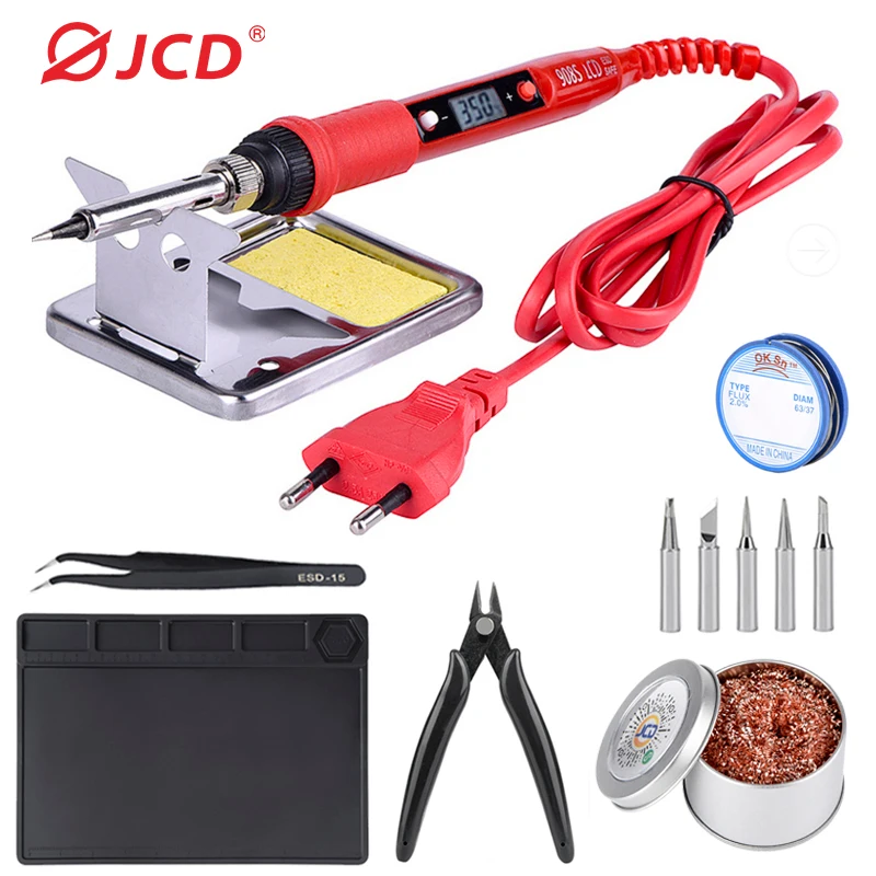 

JCD 80W Soldering Iron 220V110V Temperature Adjustable LCD Soldering Iron Kit ESD Insulation Working Mat Soldering Station Tools