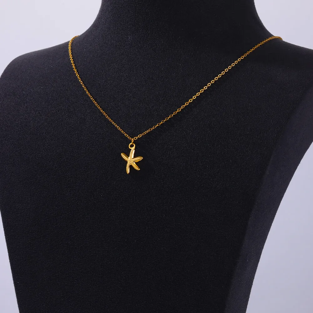 Fashion Ocean Starfish Shell Necklaces For Women Gold Color Stainless Steel Pendant Necklace Aesthetic Summer Jewelry Gift