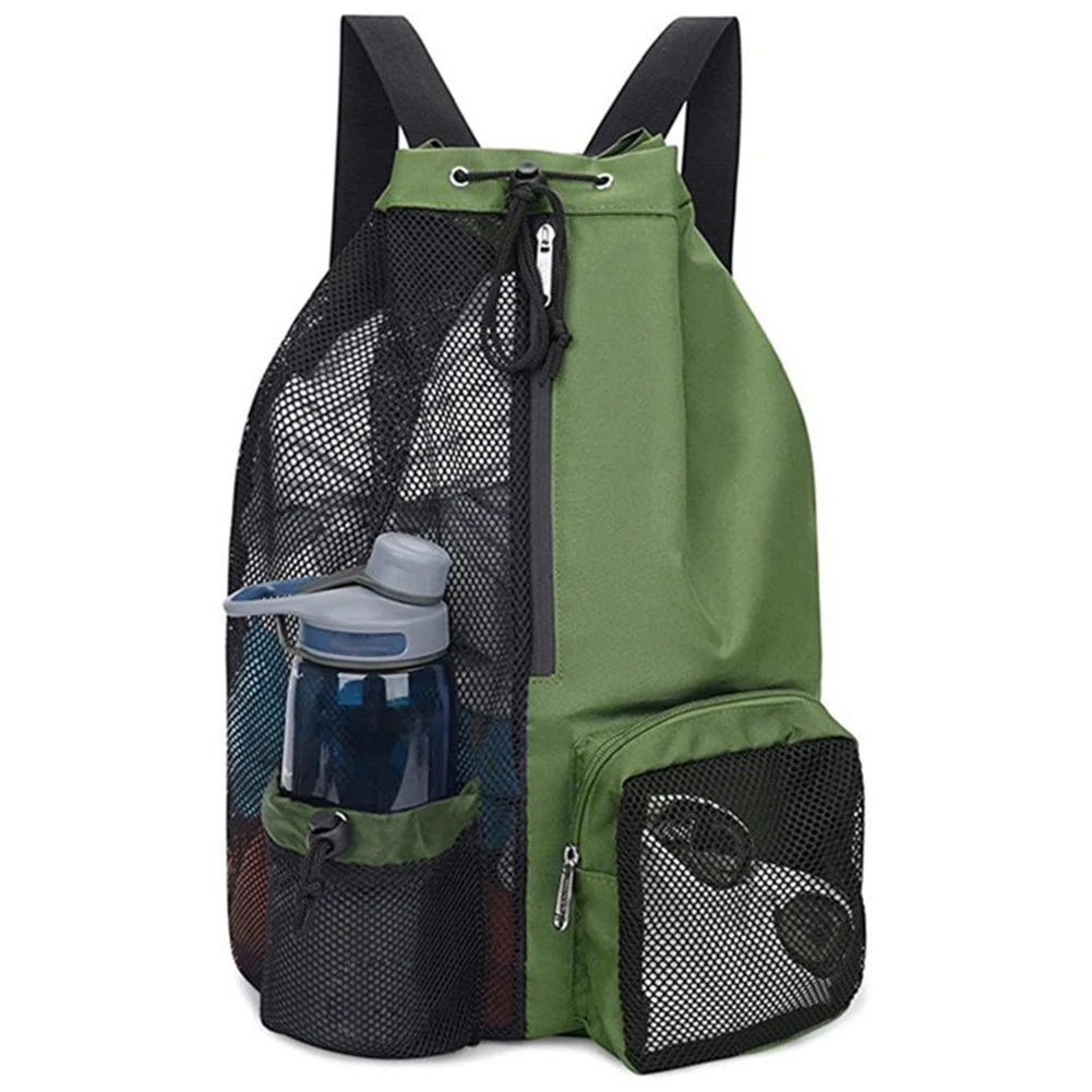 Gym Swimming Pool Beach Backpack Nylon Mesh Gym Bag Adjustable Shoulder Straps Large Main Compartment For Biking For Camping