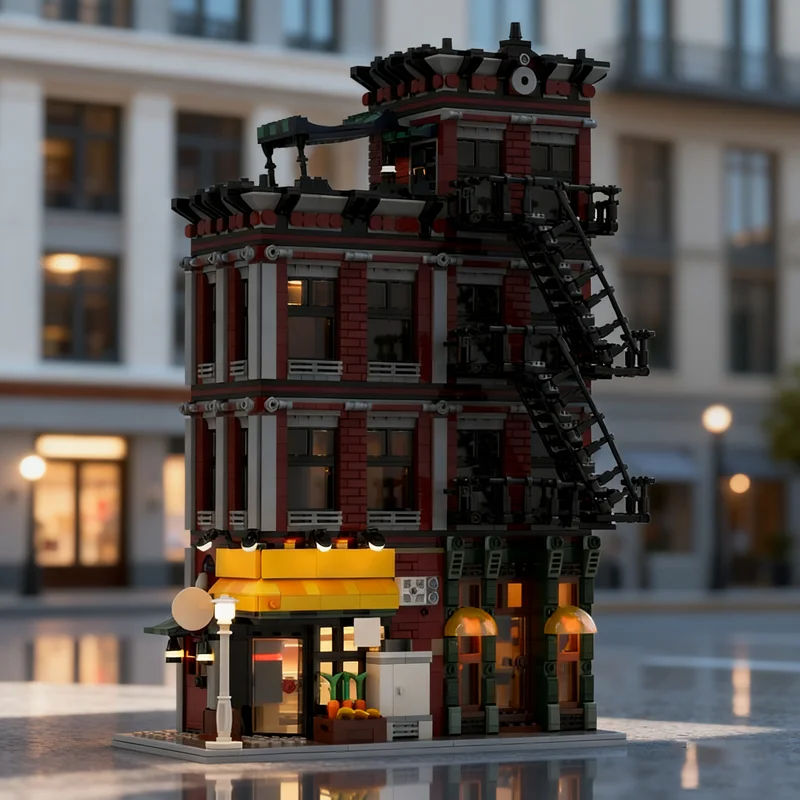 2000pcs MOC Grocery Vinyl Shop NYC Corner Modular Streetscape Model Building Blocks Construction Toy Festival Gifts Brick