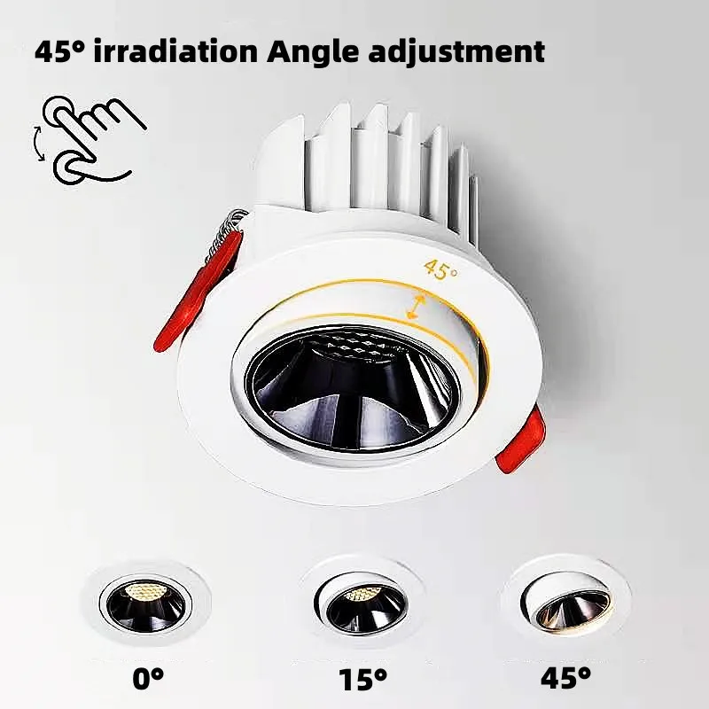 ไฟดาวน์ไลท์ LED แบบฝัง ปรับมุมได้ ป้องกันแสงสะท้อน 9W 12W 15W 18W 24W 110V 220V สำหรับติดเพดาน ห้องครัว ห้องนั่งเล่น ในอาคาร