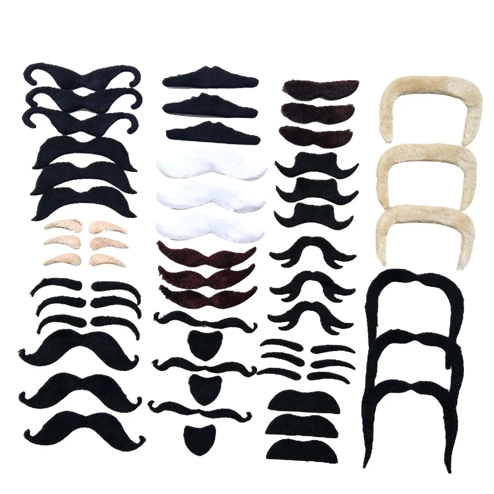 Realistic Artificial Beard for Halloween Costume Accessories Short Plush Fake Mustache Set 48 Pcs Reusable Party Decor for