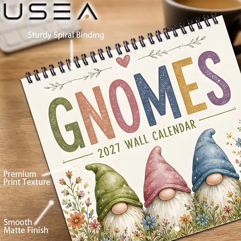 2027 Gnomes Wall Calendar,Month Yearly Organizer,Time Management Journal,Twin Wire Spiral Binding,Christmas Seasonal Gift