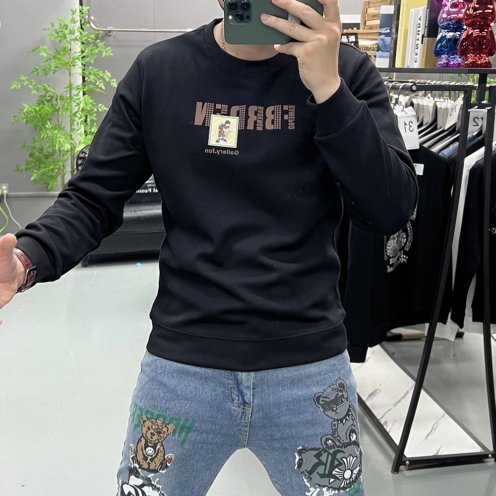 

Men's Pullover 2025 Autumn New European Style Luxury Long Sleeve Fashion Hoodie Versatile Personality Letter Printed Sweatshirt
