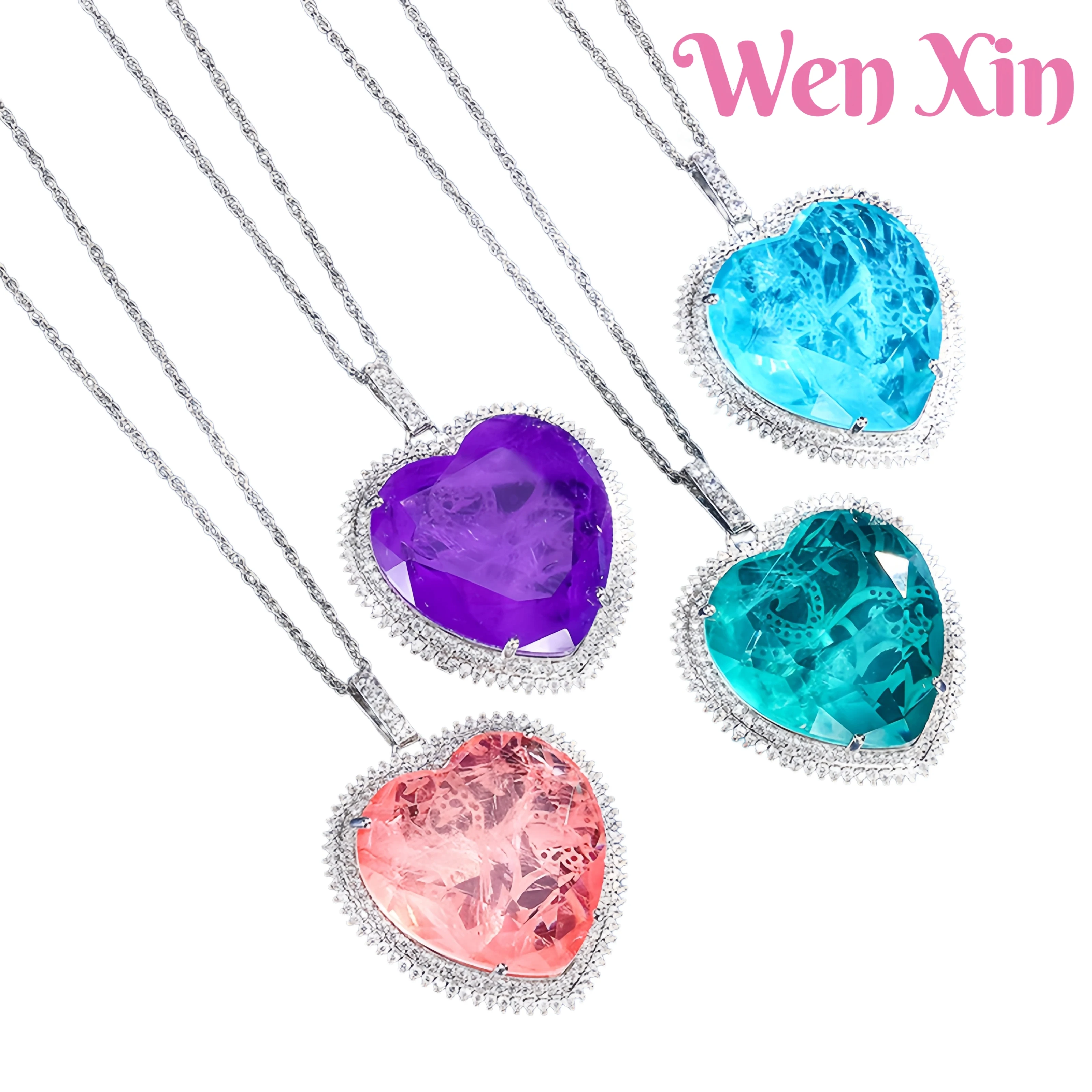 

WENXIN Brand MUSHAN MCT Fine Emerald Paraiba Heart Shaped Synthetic Gemstone Pendant Necklace Fashion Jewelry Accessories