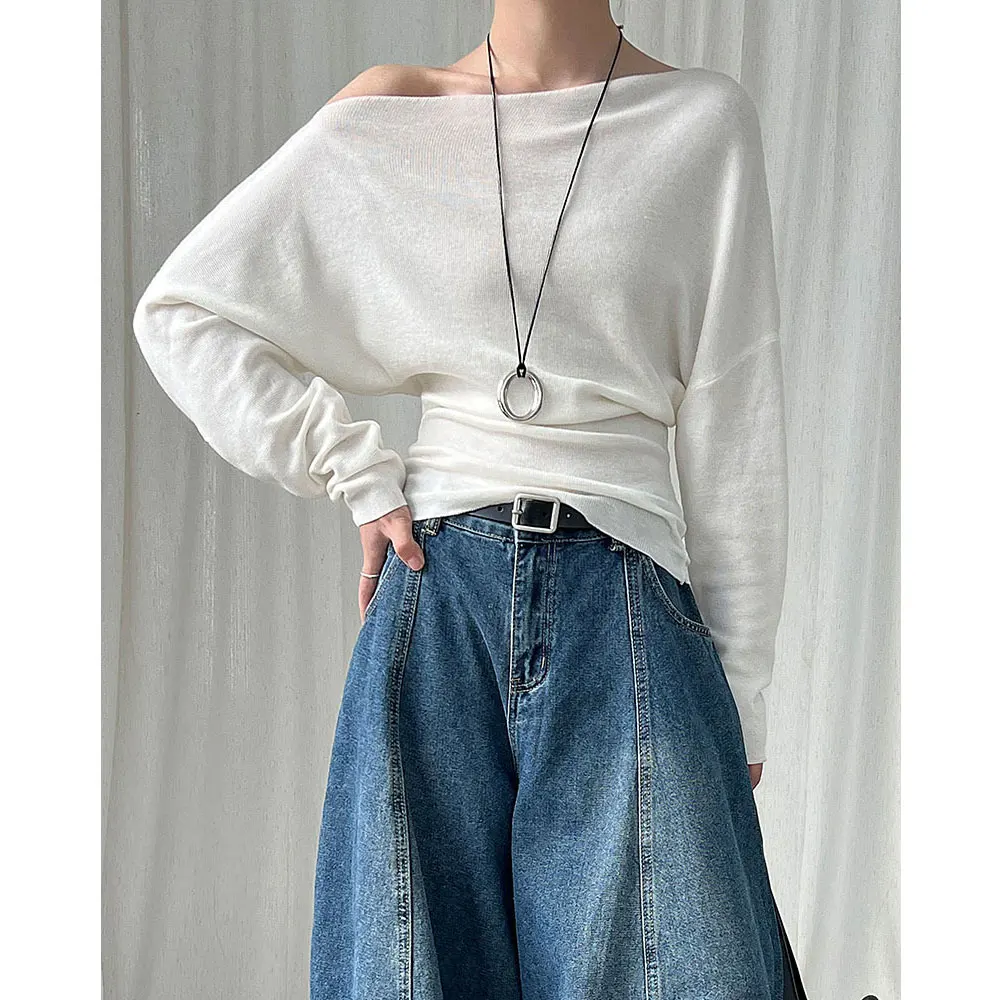 2026 Autumn Women's One Shoulder Knitted Blouse - Stylish Top