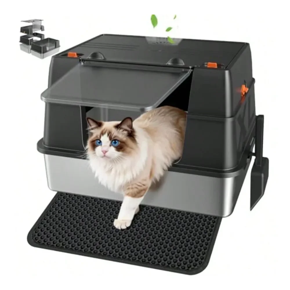 

Cat Litter Box Litter Box Cat AccessoriesSteel Litter Box With Lid Side Entry Extra Large High Sided Enclosure Litter Box Remova