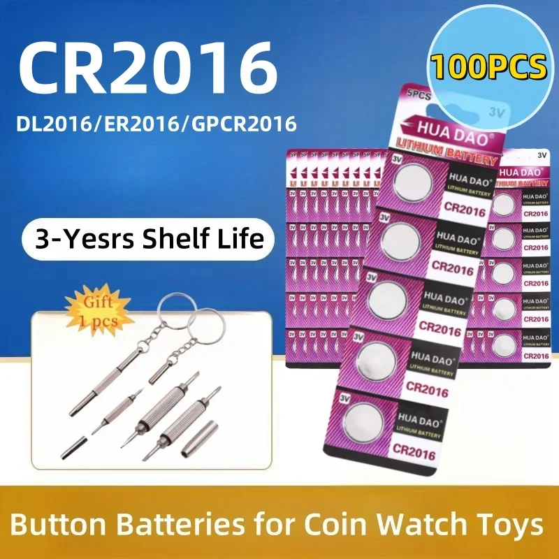 100Pcs CR2016 3V Button Batteries LM2016 BR2016 DL2016 CR 2016 Cell Coin Lithium Battery for Watch Electronic Toy Calculators