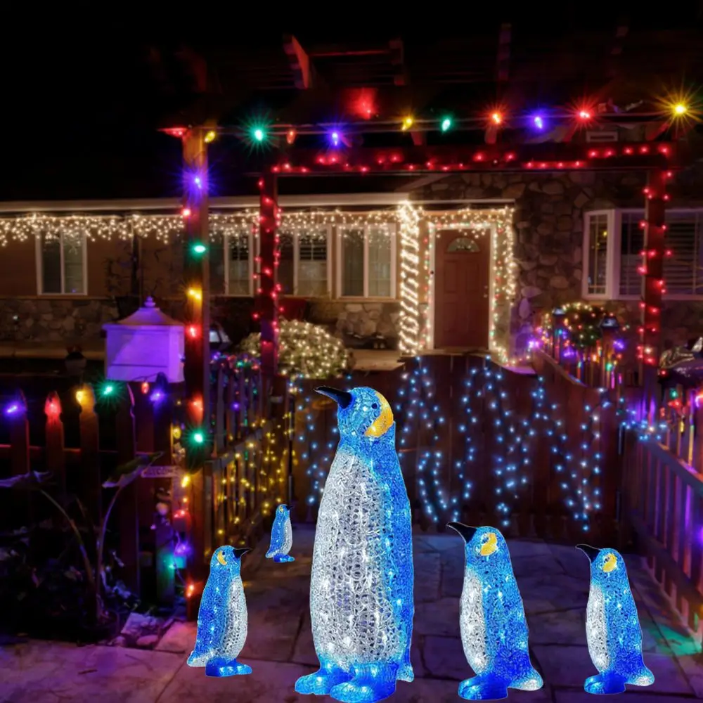 Acrylic Penguin LED Christmas Ornament Light Festive Decoration For Garden Lawn Yard New Year Holiday Party Decor