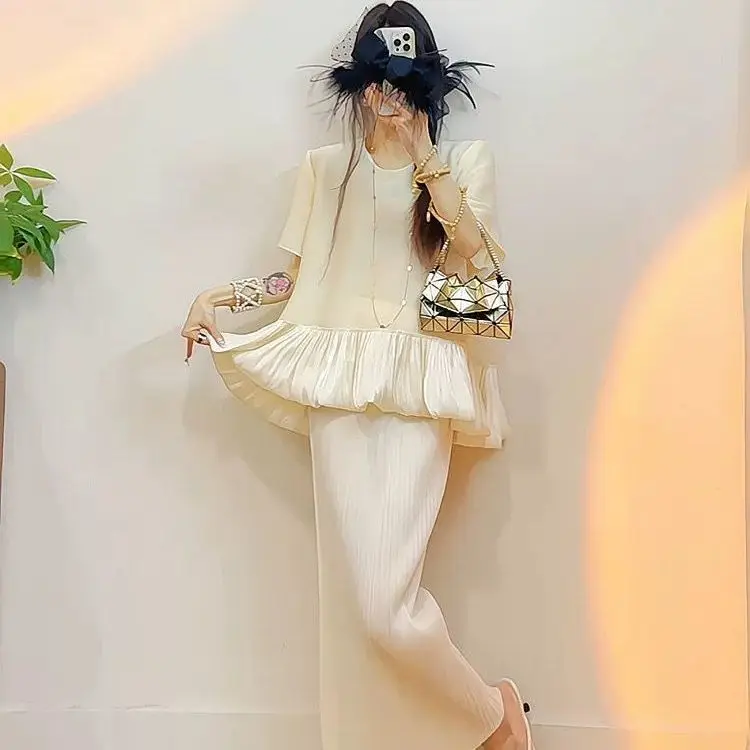 플리츠 패널 새틴 셀러브리티 스타일 탑 빈티지 의류 티셔츠 여성 탑 y2k 액세서리 여성용 셔츠