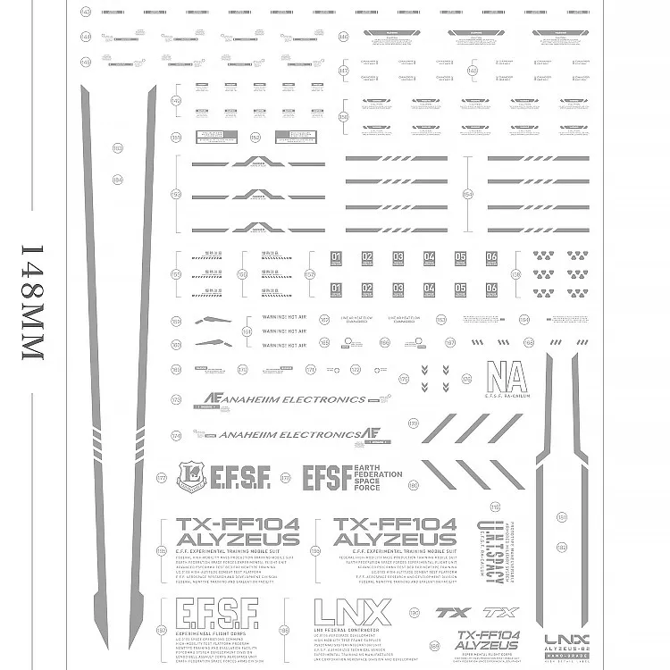 LNX Fluorescent Waterslide Decals For HG 1/144 TX‑FF104 Alyzeus Mass‑Production Nu Mecha From Hathaway Hobby Model Accessories view 4