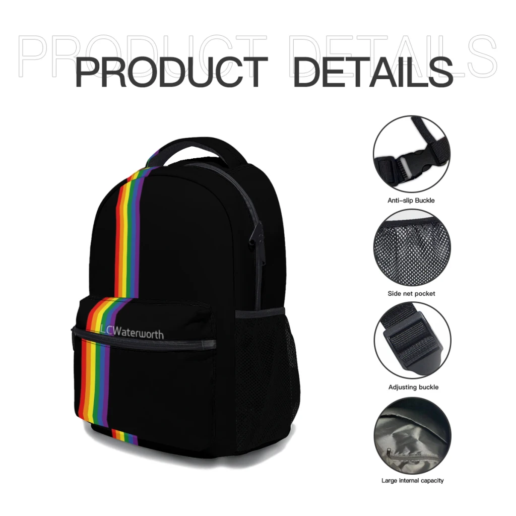 Rainbow on Black  Printed Lightweight Casual Children's Youth Backpack Schoolbag  17inch