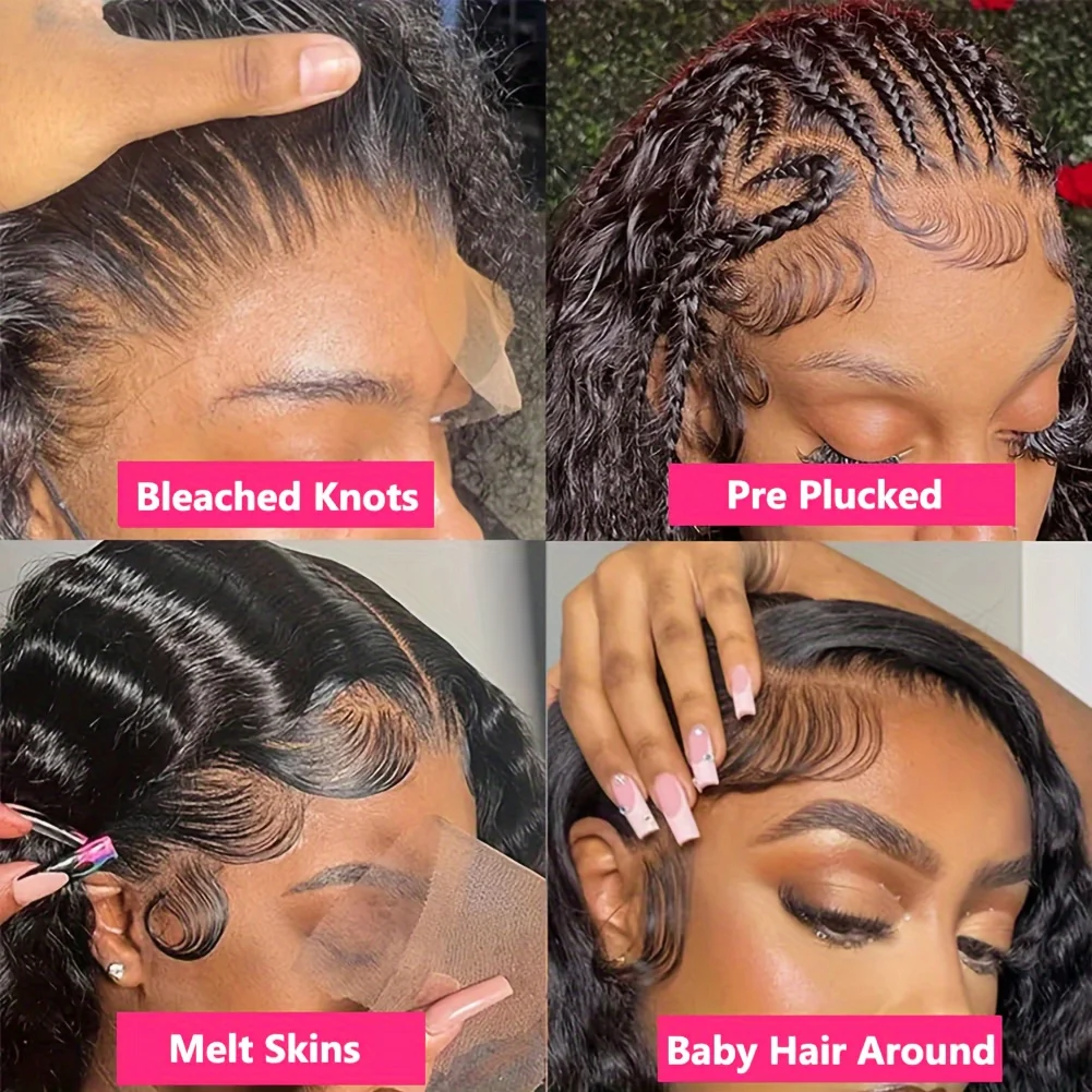 باروكات أمامية من الدانتيل المجعد شعر بشري تم قطعه مسبقًا مع شعر أطفال مموج عميق باروكات دانتيل شفافة عالية الدقة للنساء حتى 8-40 بوصة #2