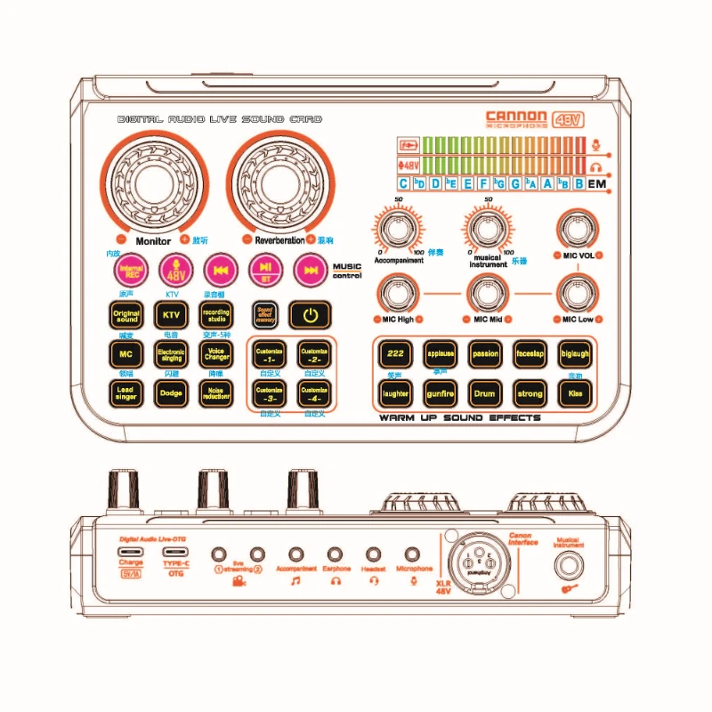 T600 مسجل استوديو بطاقة الصوت المهنية 48 فولت جهاز مزج الصوت مع مبدل الصوت للهاتف الألعاب كاريوكي ستوديو البث المباشر #6