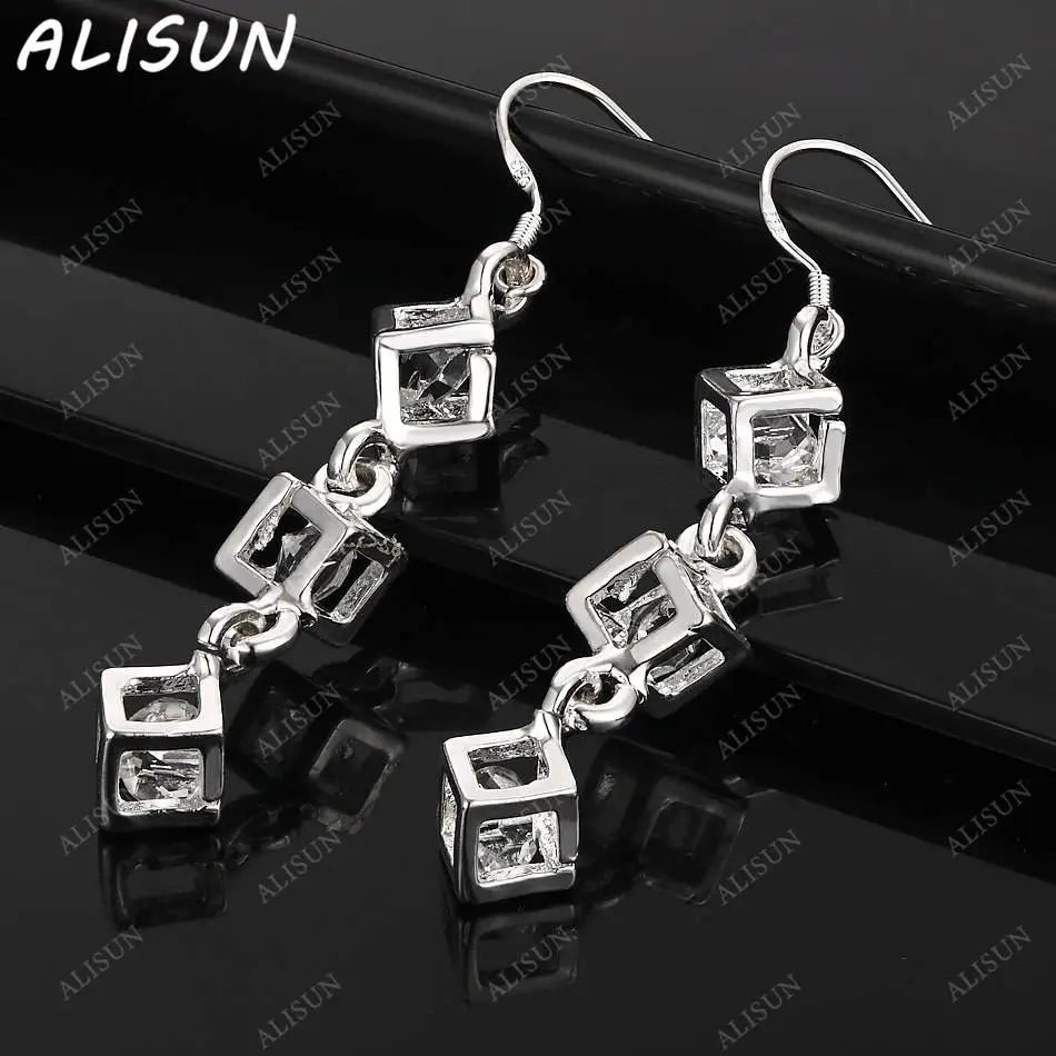 

ALISUN 925 Sterling Silver Zircon Block Earrings Drop Earrings For Women Anniversary Gift Popular Wild Fashion Romantic Jewelry