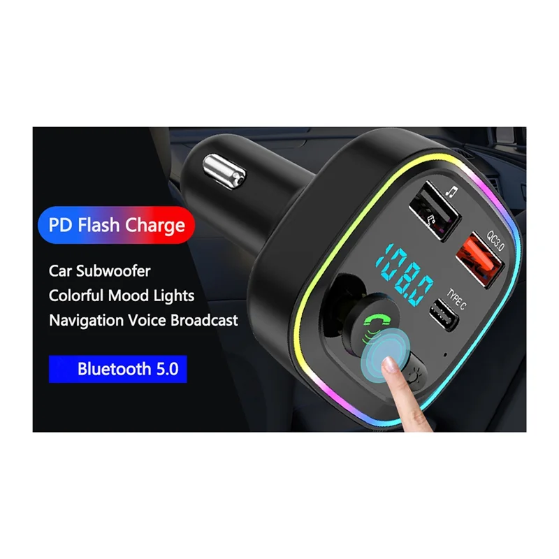 Bluetooth FM Transmitter Bluetooth Car Radio Adapter PD 20W,Type-C and QC3.0,Support TF Card/USB Key