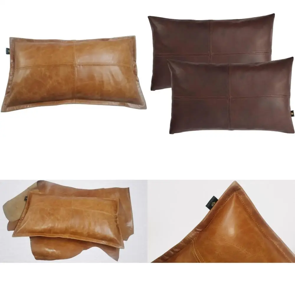 

Lambskin Leather Pillow Cover - 100% Genuine Leather Sofa Cushion Case - Elegant Throw Covers for Living Room and Bedroom Decor