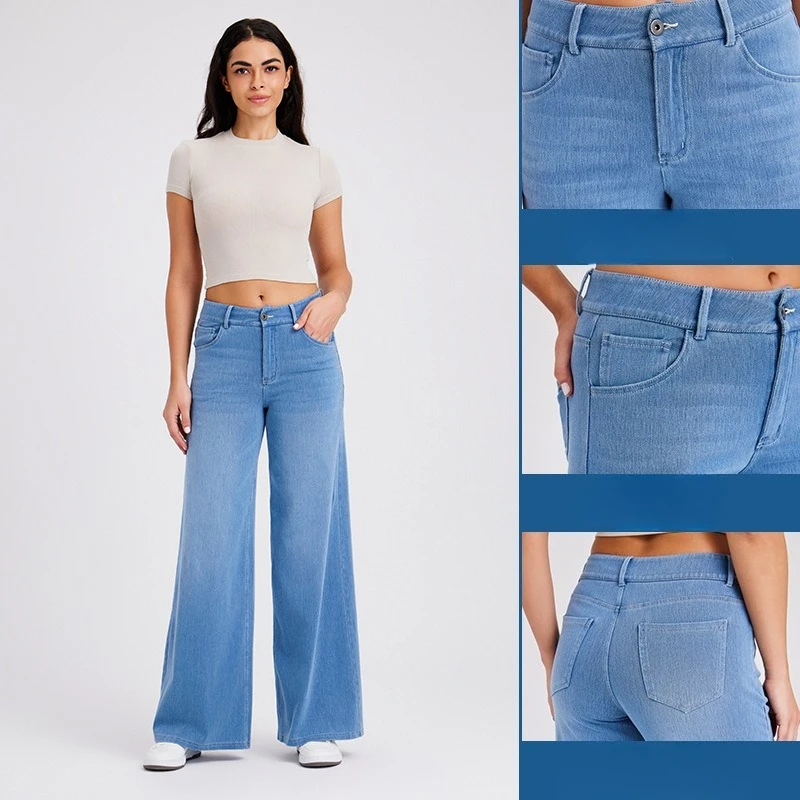 

Spring New 2026 Female High Waist Jeans Casual Fashion Zipper Pockets Ladies Pants