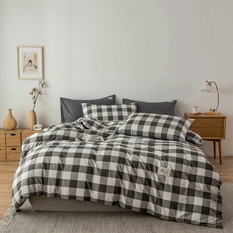 

100% Cotton Gray White Plaid Duvet Cover Farmhouse Buffalo Checked Bedding Set Soft Geometric Comforter Cover with 2 Pillowcase