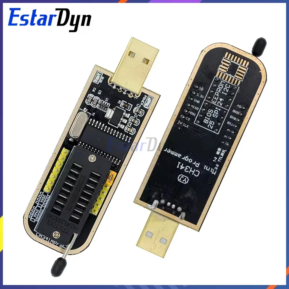 CH341 CH341A/CH341B Programmer 1.8V/3.3V/5V USB EEPROM Flash BIOS Burner for 24CXX/25CXX/93CXX with SOIC8 Test Clip & Adapter
