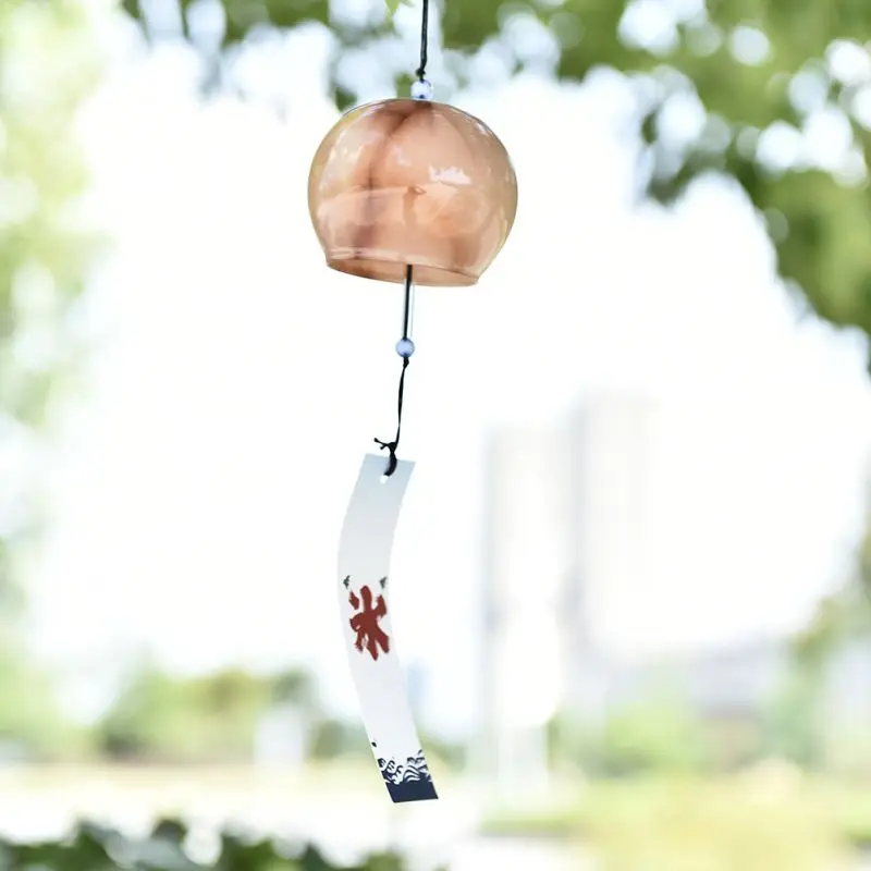 1pc Japanese Wind Chimes Handmade Glass Furin Home Decoration Printed Glass Wind Bell Spa Kitchen Office Hanging Decor Pendants