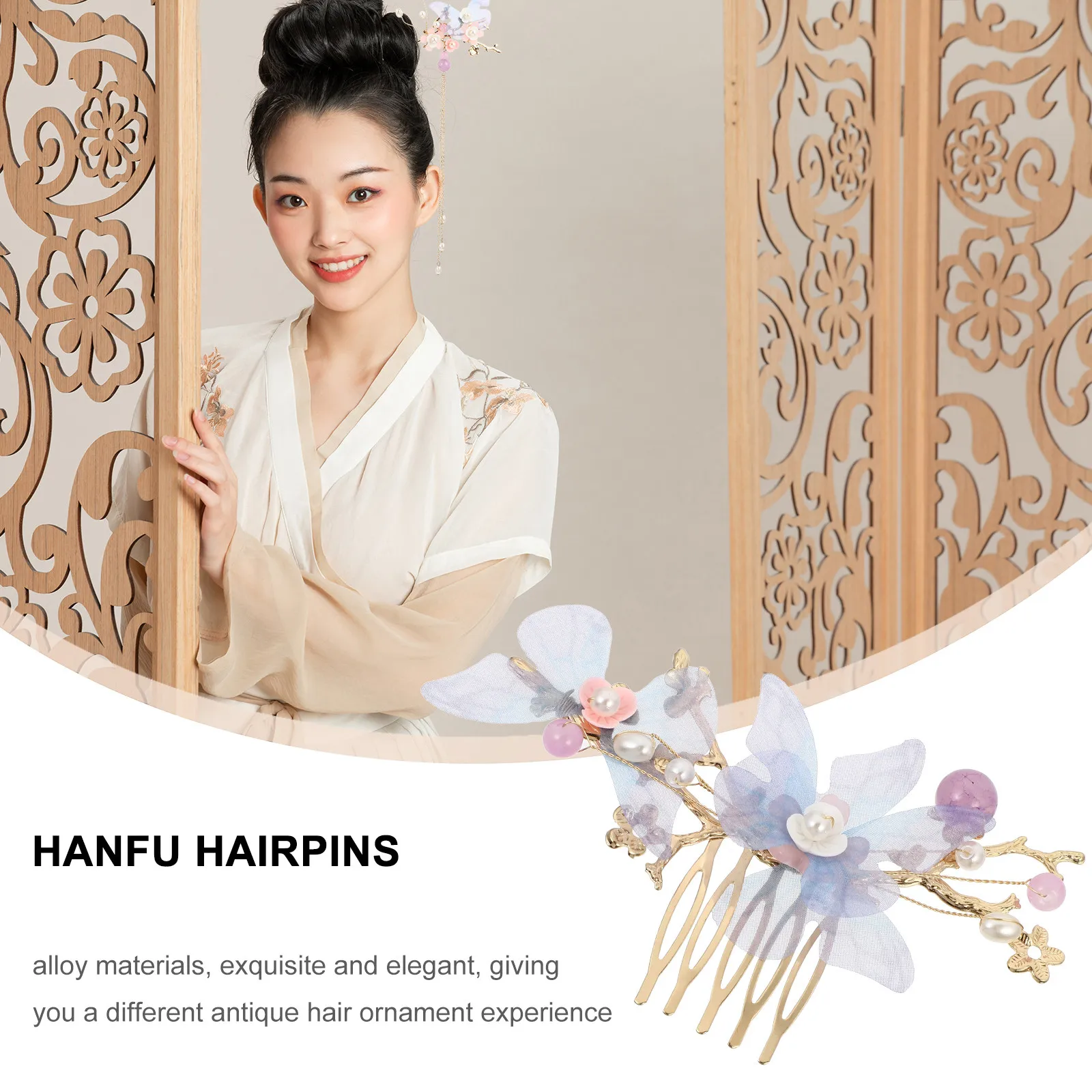 

1Set Hanfu Hair Jewelry Accessories Traditional Headwear Set Exquisite Flower Crystal Pearl Pins for Special Occasions Role Play