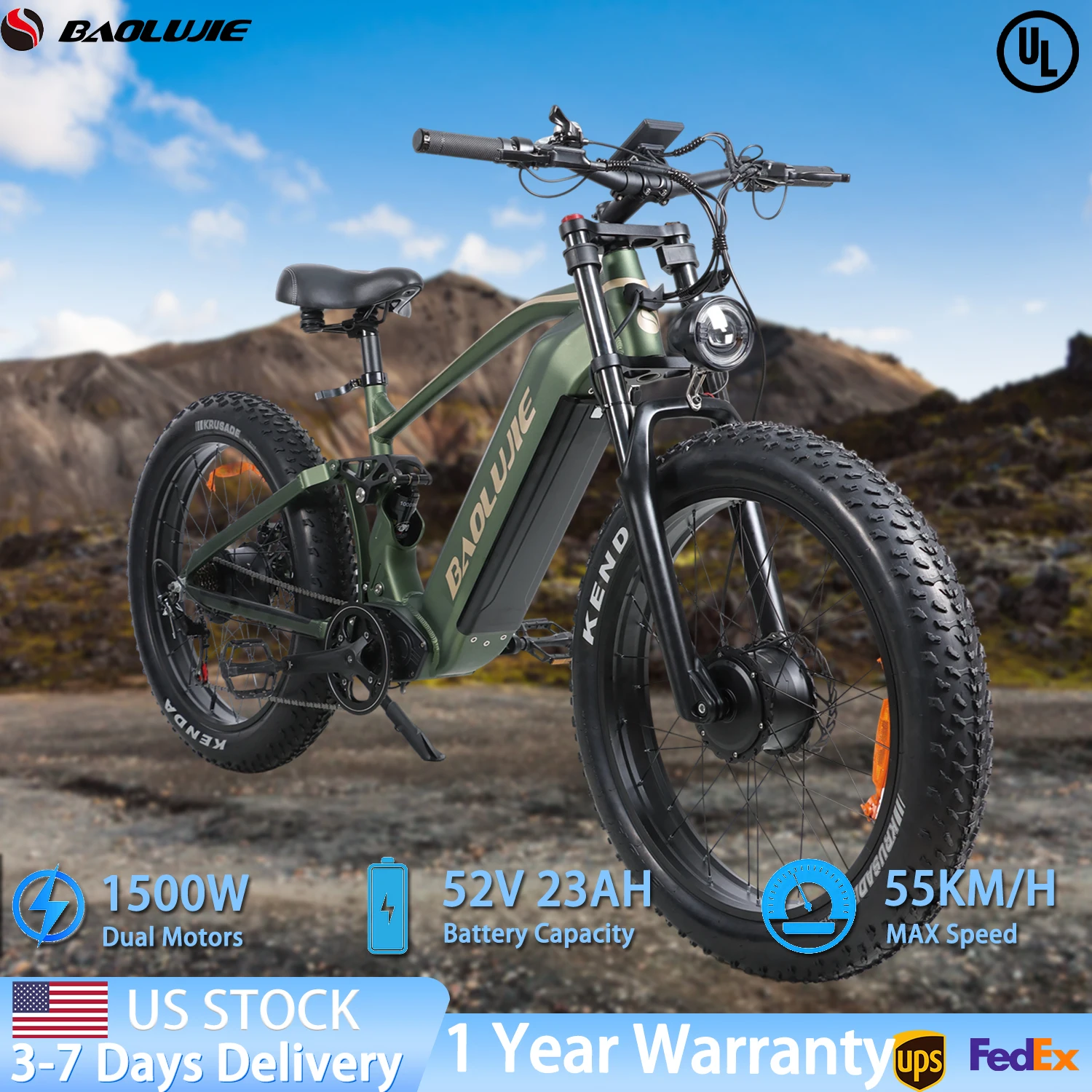 

【1-летняя гарантия】Электрический велосипед BAOLUJIE P2 1500 Вт, электрический велосипед, горный электронный велосипед, 52 В 23 Ач, электровелосипед с гидравлическим тормозом для взрослых