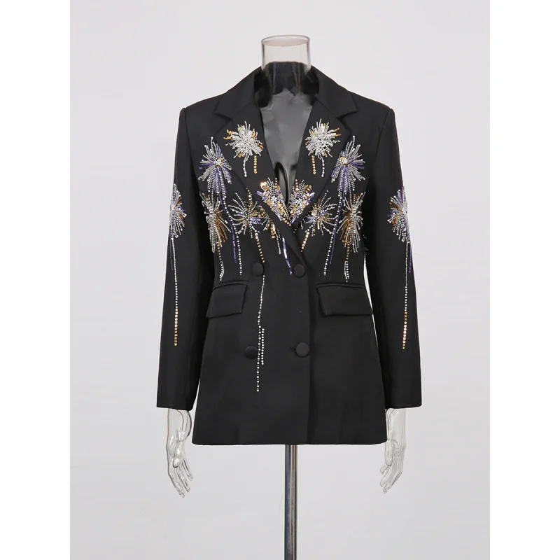 Elegante Retro Gold Stickerei Schwarz Blazer2025Herbst Neue frauen Langarm Jacke Bühne Leistung Kostüm