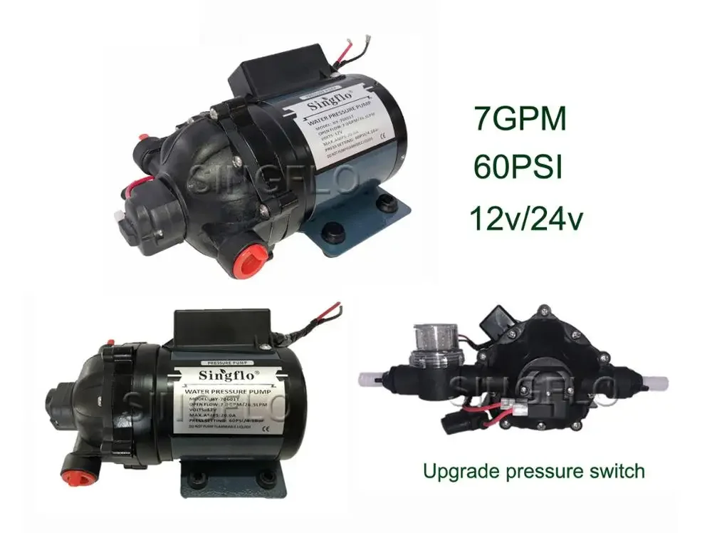 Singflo 7GPM 60PSI Hy70601t 農業用ダイヤフラムポンプ 12V DC 小型電動モーター式ウォーターポンプ
