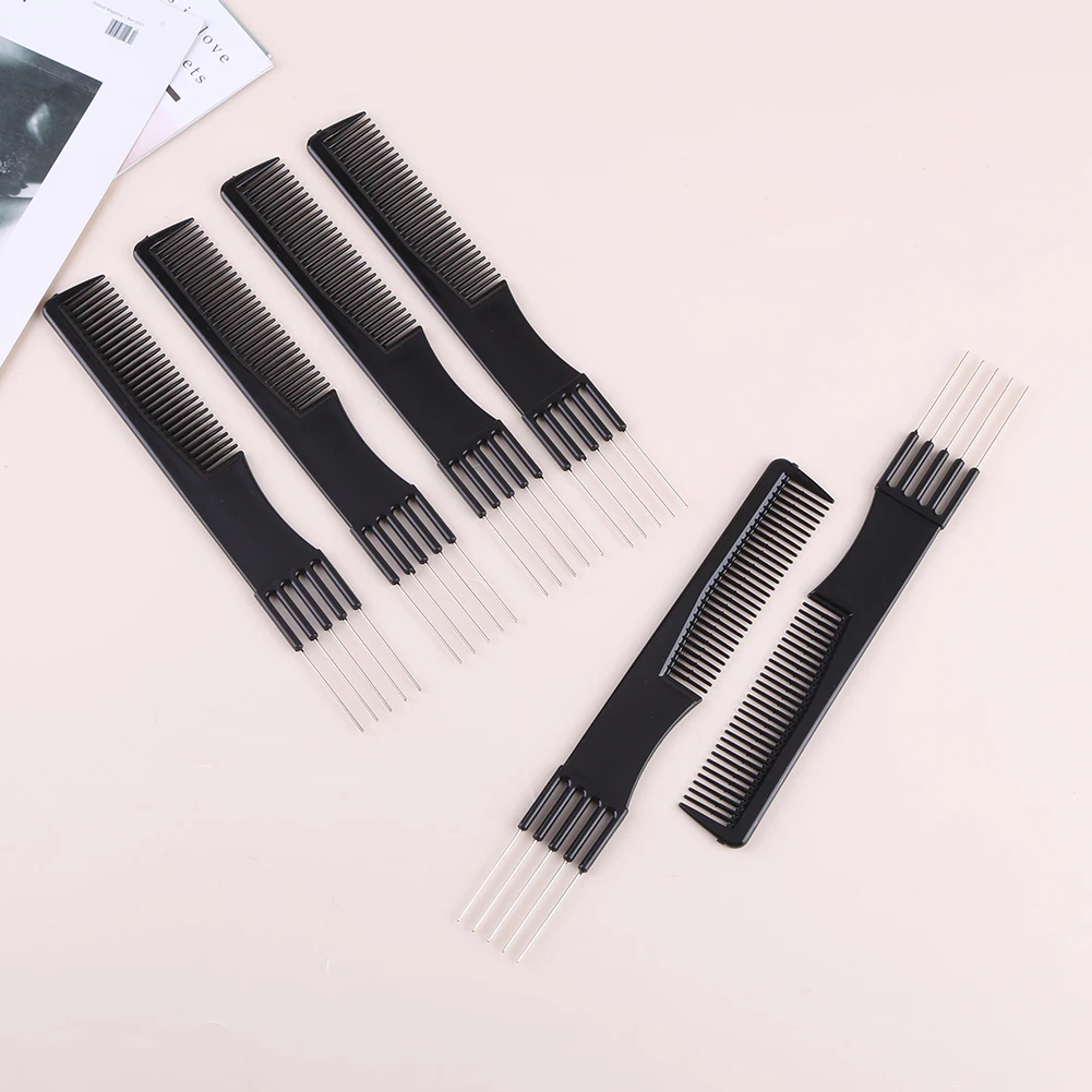 6Pcs Metal Prong Pick Combs Multi-Function Teasing Back Combs Double-Head Parting Teasing Comb Fork Comb for Hair Styling Salon